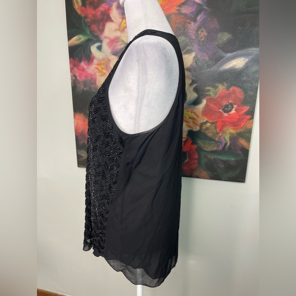 L'agence Silk Beaded High Neck Black Chevron Tank Blouse 6 Flapper Designer - Picture 2 of 10